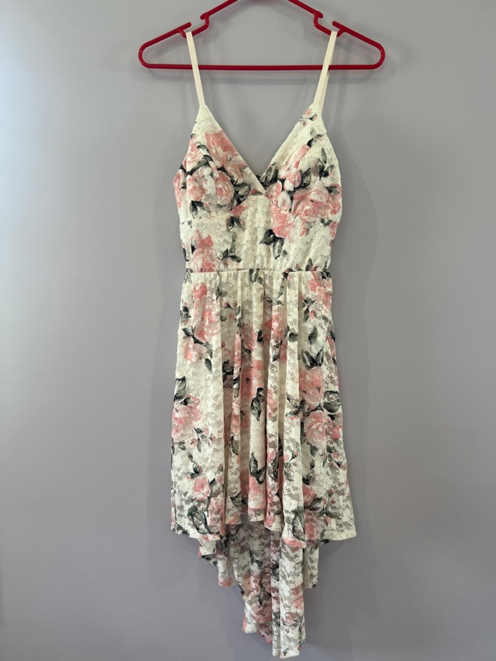 Lily Rose Pink and White Floral Lace High-Low Dress
